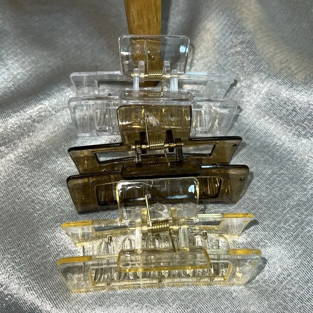 3pcs Clear Minimalist Casual Rectangle Hair Claw